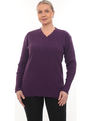 Kadın Uzun Kollu Triko Kazak Bluz Penye Anne Merdiven Yaka Kışlık Mevsimlik Dört Mevsim