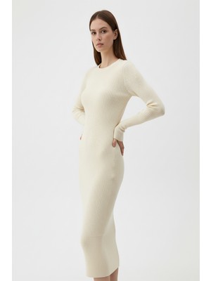 Ys Kadın Bisiklet Yaka Uzun Elbise - Bej
