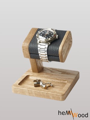 Hemm El Yapımı Ahşap Saat ve Takı Standı – Deri Yastıklı Bileklik Sergileme Ünitesi – İpeksi Mat Vernikli
