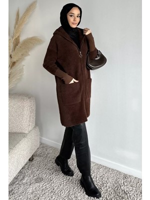 Julude Kapüşonlu Fermuarlı Yumoş Iplik Tesettür Hırka P-00014796