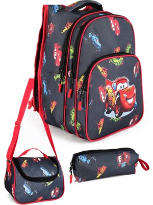 Lugmo 3 Lü Ilkokul Çanta Seti Erkek Çocuk Çantası Astarlı Car Race Araba Siyah