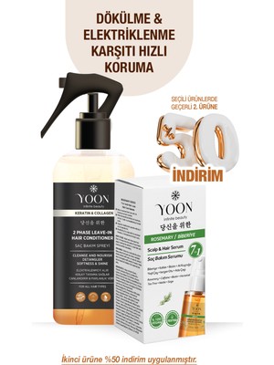 Yoon 2'li Vegan Saç Spreyi ve Saç Serumu - 7 Doğal Aktif - Keratin ve Kolajen İçerikli - Saç Derisi ve Uçları İçin Bakım Seti