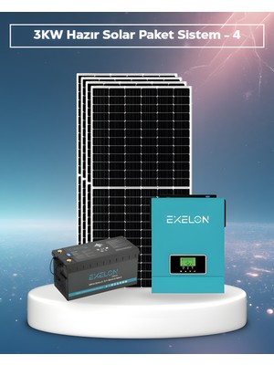 SB Solar 3kw Hazır Solar Paket - 4 | 4×600W Bifacial Panel + 25.6V 100AH Lifepo4 Lityum Batarya | Mppt Akıllı Inverter Off-Grid Sistem