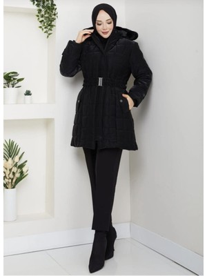 Semiramis Kadın Büyük Beden Nova Kumaş Astarlı Kapüşonlu Kapitone Mont