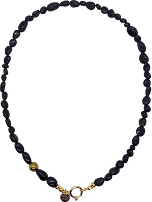 Merse Atelier Siyah Doğal Turmalin Taşlı Altın Rengi Kaplama Detaylı Kolye