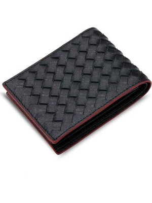 Guard Örgü Desenli Kırmızı Kenarlı Siyah Deri Erkek Cüzdanı
