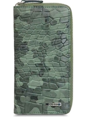 Guard Siyah/yeşil Kamuflaj Baskılı Deri Fermuarlı Cüzdan