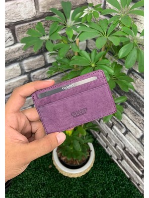 Guard Ultra Ince Unisex Mor Nubuk Minimal Deri Kartlık