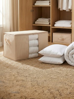 Nacarev Mega Boy Pencereli Çizgi Desen Baskılı Krem Yorgan Düzenleyici Hurç 90X50X50 cm