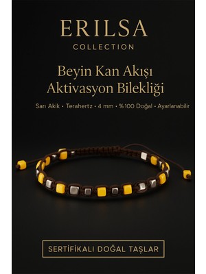Erilsa Sertifikalı Beyin Kan Akışı Aktivasyon Bilekliği – Sarı Akik ve Terahertz Doğal Taş 4 mm