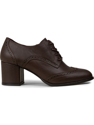 Deery Kadın Hakiki Deri Kahverengi Günlük Topuklu Ayakkabı - A3441ZKHVM01