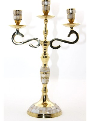 Arthurs Pirinç Sedefli 3'lü Şamdan Model 3