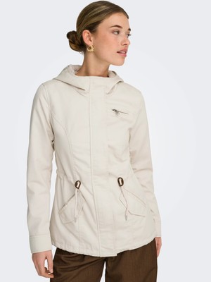 Only Kadın Kapüşonlu Canvas Parka Bej Ceket - 15319876