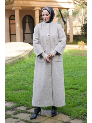Kadeem Giyim Hasra Fox Kumaş Astarlı Ribanalı Uzun Tesettür Kaban - 7008