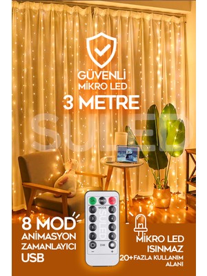 Özbience 3x3 Metre LED Perde, Kumandalı, 8 Mod, Ambiyans ve Dekorasyon Işığı