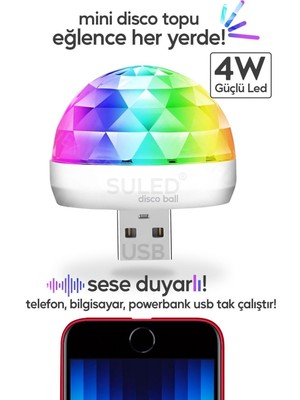 Özbience Mini Sihirli Disko Topu, Sese Duyarlı, 4W, USB Işıklı, Telefonla Çalışır