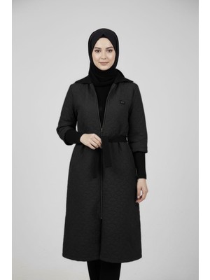 Seylan Kadın Büyük Beden Astarlı Triko Detaylı Fermuarlı Mevsimlik Mont