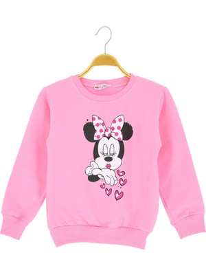 Crassi Kız Çocuk Bluz Minnie Baskılı Kışlık 2 Iplik Şardonlu