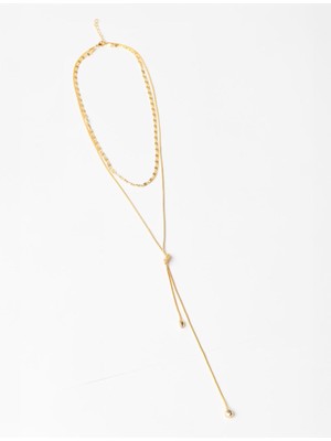 Jimmy Key Altın Rengi Düğüm Figürlü Parlak Ikili Kolye