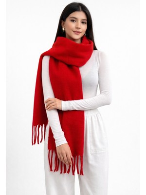 Sibel Günay Butik Makarna Uçlu Kırmızı Kadın Şal – 190*47
