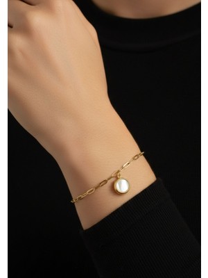 Hg.Aksesuar Kadın Sedef Taşlı Sallantılı Çelik Bileklik