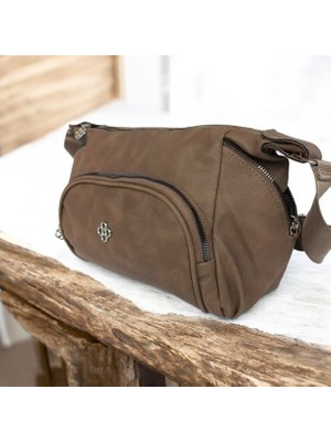 Kadın Vizon Rengi 4 Bölmeli Fonksiyonel Orta Boy Çanta Kullanışlı Hediyelik