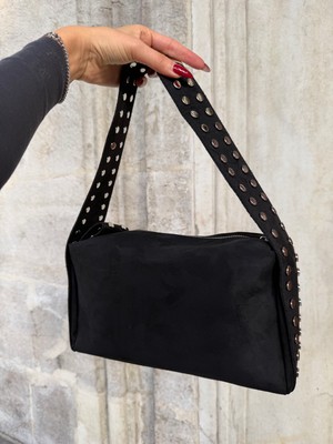Sofia Zımbalı Süet Siyah Çanta