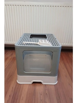 Eynel Büyük Boy Kırılmaz Kapalı Çekmeceli Kedi Tuvaleti Kedi Kumu Küreği Hediyeli Pet Bakım 38X38X49