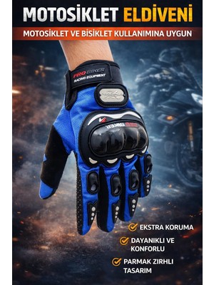 Motosiklet Eldiveni Kemik Korumalı Unisex Motorsiklet Bisiklet Eldiveni Avuç Içi ve Dış Korumalı Mavi