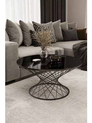 Home Plus Mobilya Hasır Orta Sehpa Siyah Ayak Siyah Ayna