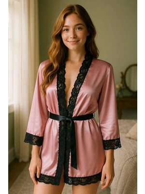 Beruflic Saten Brfe Dantel Detaylı Sabahlık Takımı BRF2600