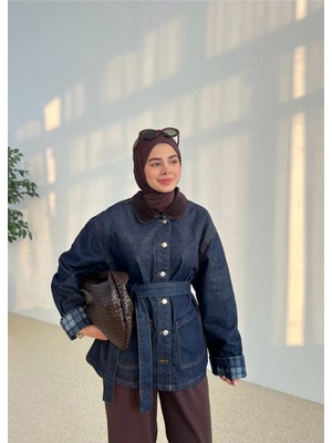 Moda Aksa Vintg Kadife Yaka Kot Ceket