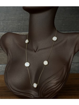 Toz Vintage Evelin Sedef Detaylı Yuvarlak Taşlı Vintage Retro Kolye