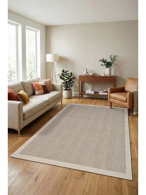 Adalizza Çerçeveli Bohem Dokunuşlu Doğal Tonlarda Modern Sisal Krem Bej Renk Halı