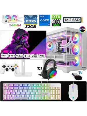 Xaser Moon X130 I7 14700F 32GB Ddr5 Ram 1tb M.2 Nvme SSD 8gb RTX5060 Sıvı Soğutmalı 24,5" 240Hz Oyuncu Tavsiye Sistem