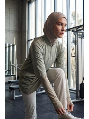 Haşema Active H-Per Fit Lazer Kesim Detaylı Mint Tesettür Antrenman Üstü Polyester Özellikli XL