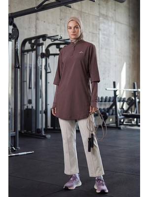 Haşema Active Mor Lazer Kesim Detaylı Kadın Tesettür Antrenman Üstü Polyester H-Per Fit