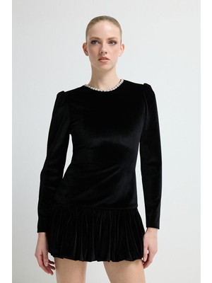 Adl Kadife Uzun Kollu Elbise Siyah 12445702000