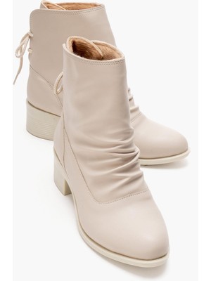 Ccway Ön Kırışık Arkadan Bağlı Kadın Bot BEJ CİLT