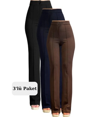 Thiff Gymwear Krep Kumaş Likralı Kadın Palazzo Pantolon 3'lü Set
