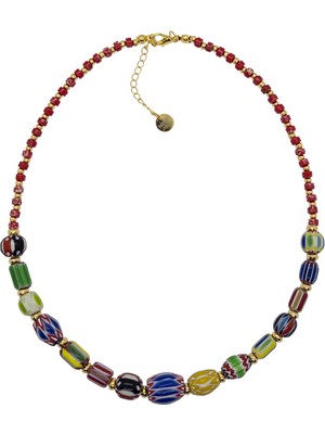 Merse Atelier Kırmızı Varasit Taşlı Afrika Cam Boncuklu Vintage Kolye