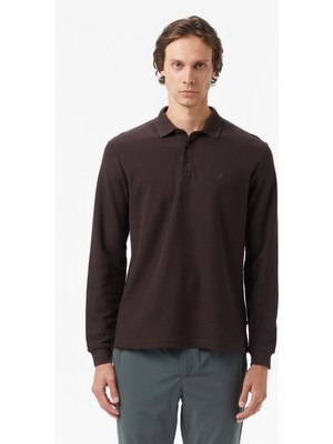 Nautica Classic Fit Uzun Kollu Polo Yaka Erkek Kahverengi T-SHIRT,.20C