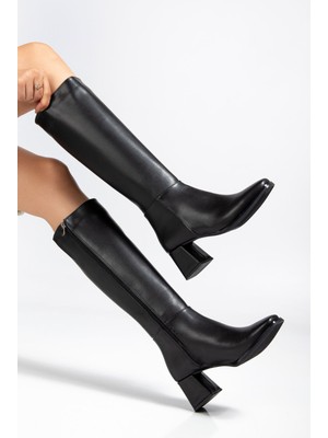 İnfon Ayakkabı Marketi 4804 Siyah Cilt Fermuarlı Günlük Bayan Çizme