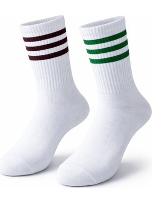 Plus Scorpion Beyaz Çizgili Tenis Çorabı Unisex | Pamuklu, Uzun Spor Çorabı