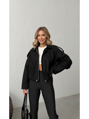  kadın kısa cepli bomber montceket