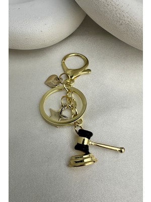 Modex Altın Sarısı Adalet Temalı Hakim Tokmağı Çanta Aksesuarı Anahtarlık