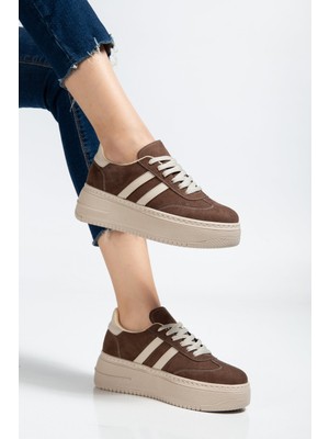 Bahrina Kadın Kalın Tabanlı Sneaker Kahverengi Düz Tabanlı Rahat Ayakkabı