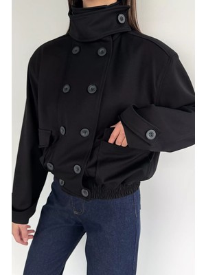 Gülseli Kadın Bel Lastikli Kol Ucu Kemer Detaylı Çift Cepli Ceket P-00019775