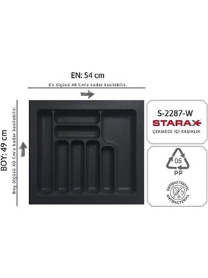 Woodhub S-2287-G 54X49 Çekmece Içi Gri Plastik Kaşıklık 48X40 A Kadar Kesilebilir