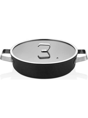 OMS 3370 - Fuerte Peek - Biogranit, 28X8 cm - 4,2 Litre Basık Tencere Siyah Gövde, Platin Detay